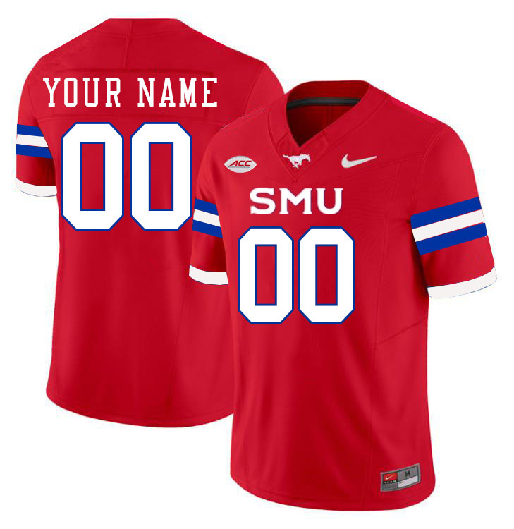 Custom SMU Mustangs Name And Number Football Jersey-Red